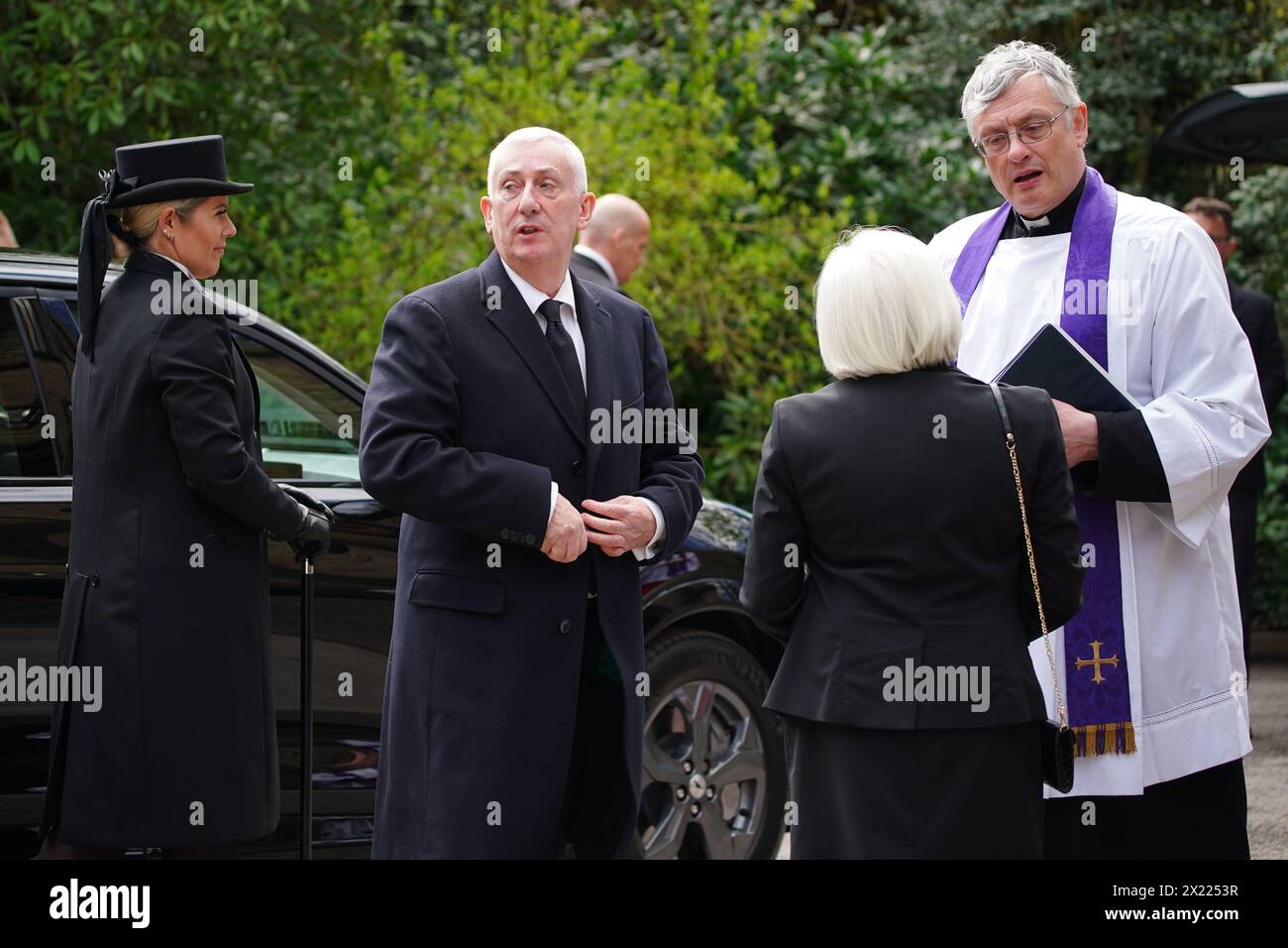 Commons Speaker Sir Lindsay Hoyle attending the funeral of his father former Labour MP Doug Hoyle, at St Paul's CE Church, Adlington, Lancashire. Picture date: Friday April 19, 2024. Stock Photo
