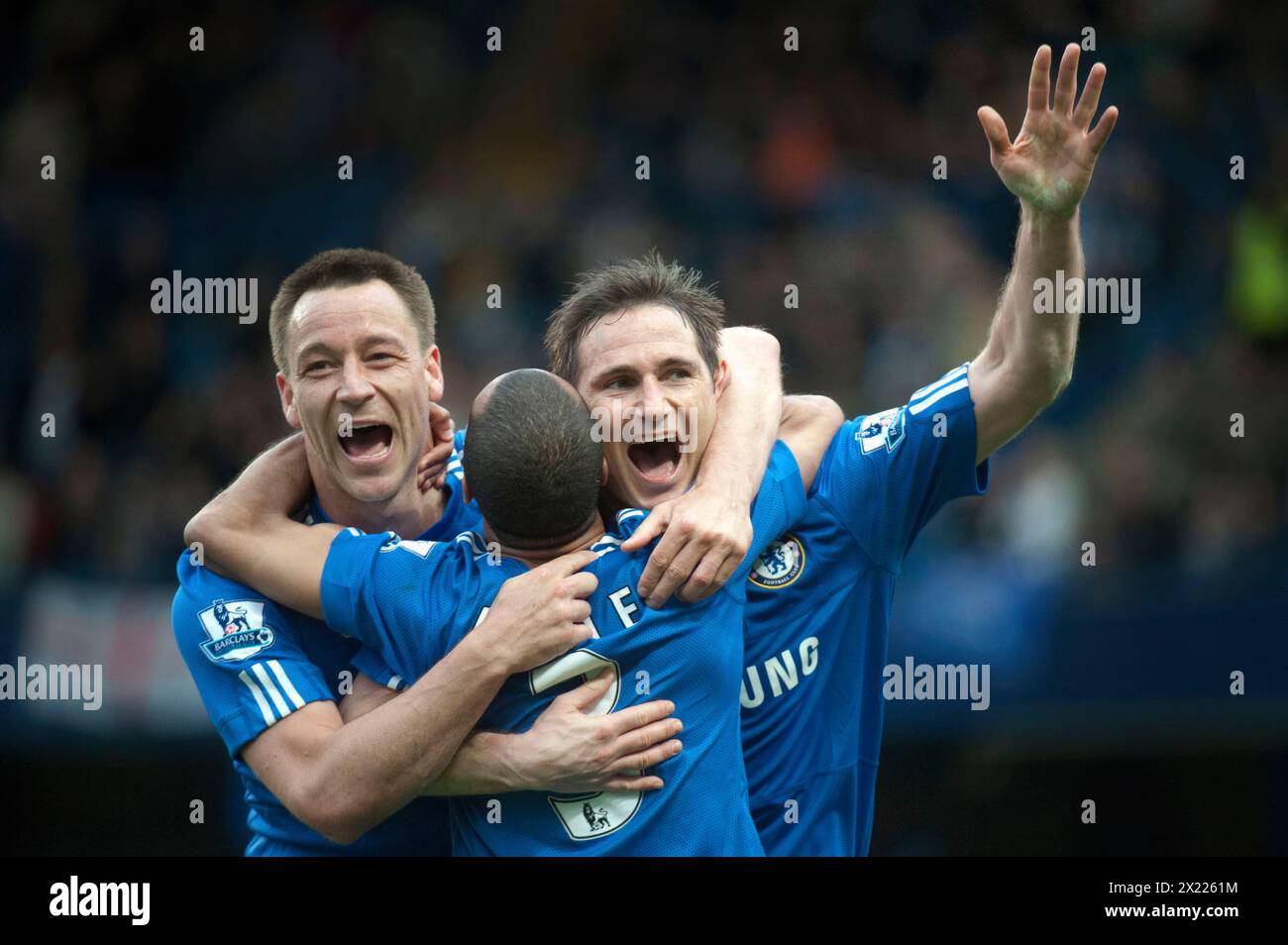 Chelsea v Wigan  Pictured celebrating after the chelsea win John Terry Ashley Cole and Frank Lampard   pic by gavinrodgers/Pixel 07917221968 Stock Photo