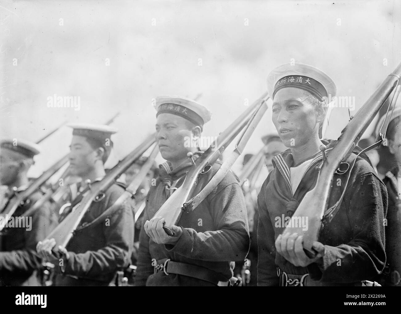 Chinese sailors, 1911. Shows sailors who accmpanied Rear Admiral Chin Pih Kwang of the Imperial Chinese Navy to Grant's Tomb in New York City on Sept. 18th, 1911. Stock Photo