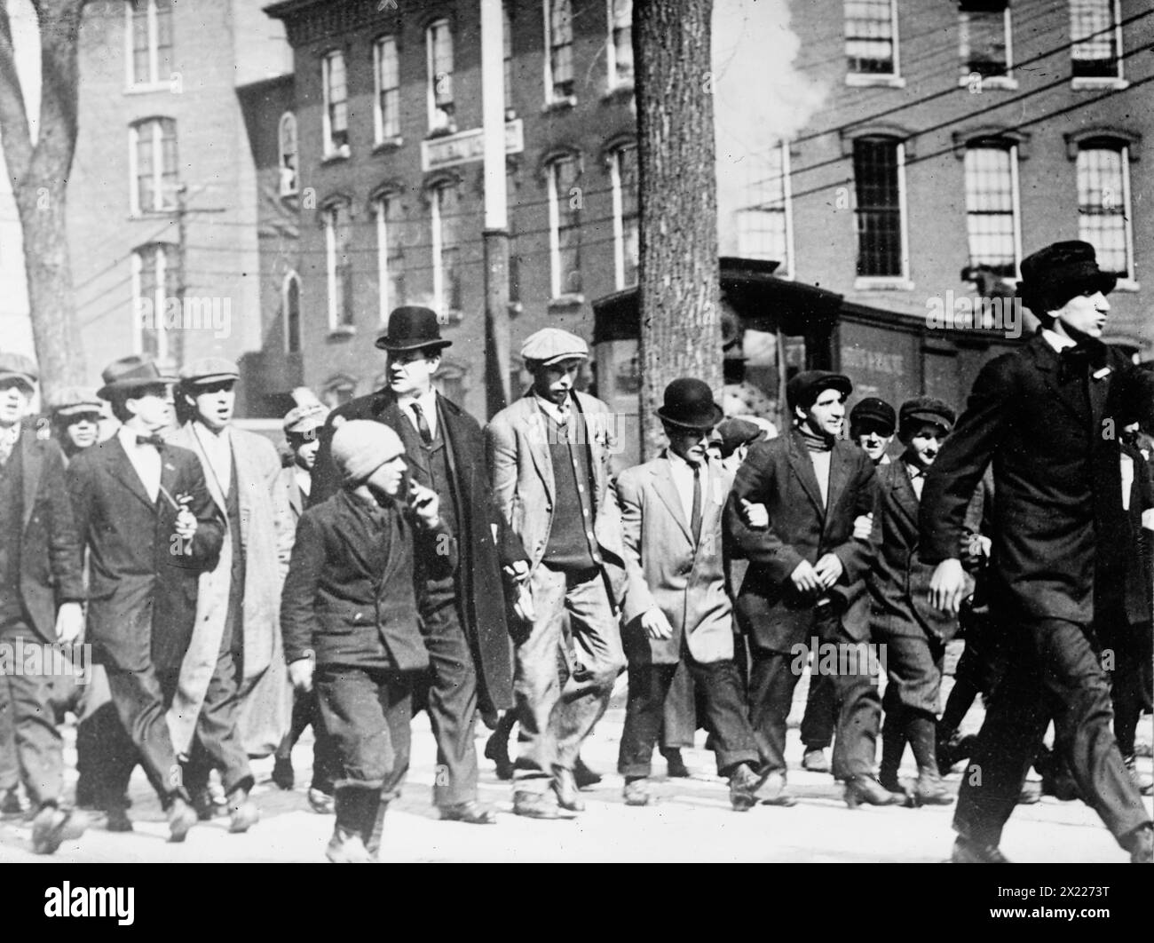 W.D. Haywood leads Lowell strike parade, 1912. Shows William Dudley (Big Bill) Haywood, an American labor movement leader, marching with strikers in Lowell, Massachusetts. Stock Photo