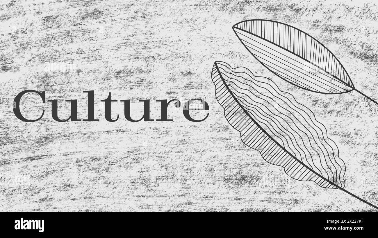 Culture Old Vintage Scratches Leaves Black White Text Stock Photo