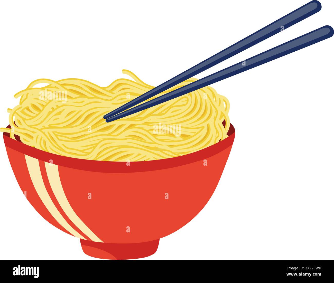 Noodles ramen in a bowl with chopsticks. Oriental asian food. Vector illustration. Stock Vector