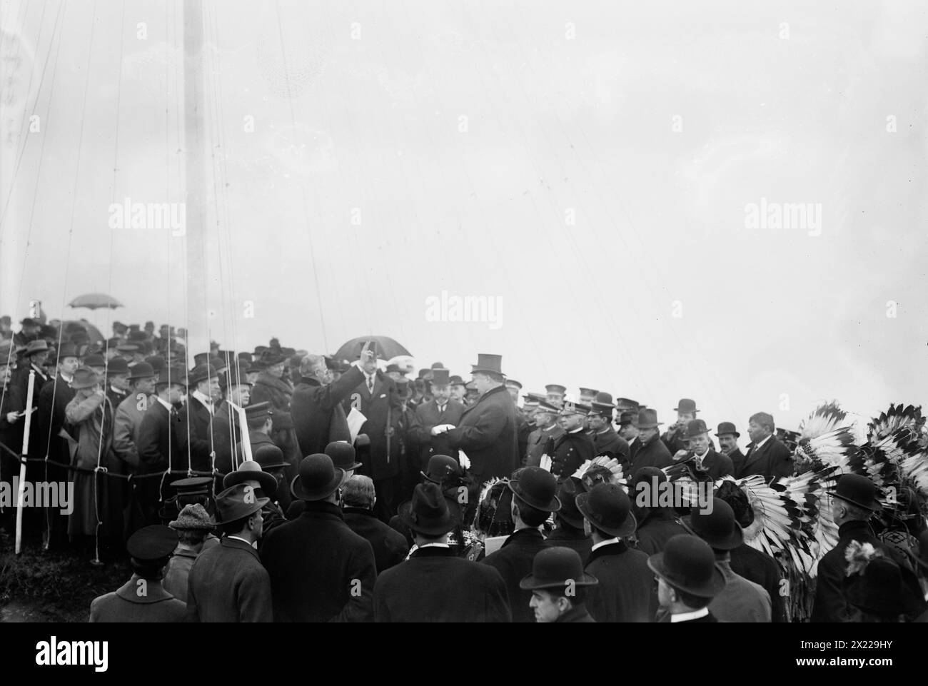 Taft at Indian Monument Dedication, 1913. Shows President William Howard Taft at the groundbreaking ceremony for the National American Indian Memorial (which was never built), Staten Island, New York. Stock Photo