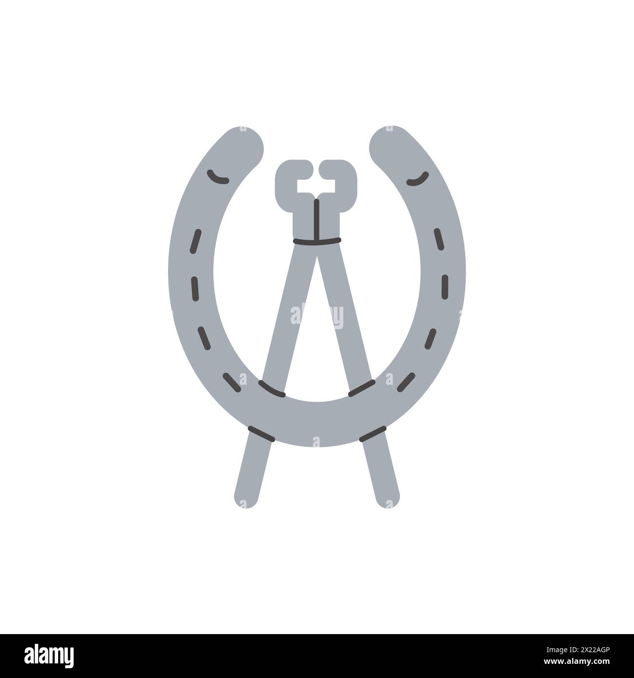 Horseshoe with tool. Ferrier worker. Equine health. Equestrian sports