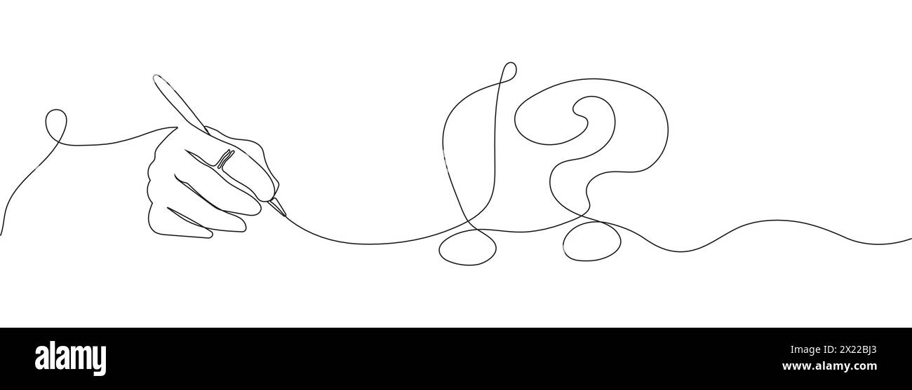 Question and exclamation marks with hands one line art. Stock Vector