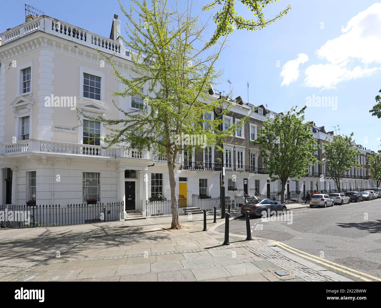 Elegant Regency style houses on Denbigh Street, a quiet corner of