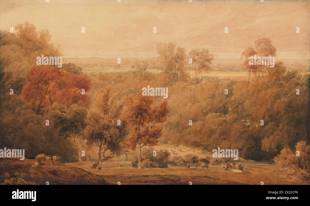 An Extensive Wooded Landscape With Cattle In The Foreground, early 19th century. Stock Photo