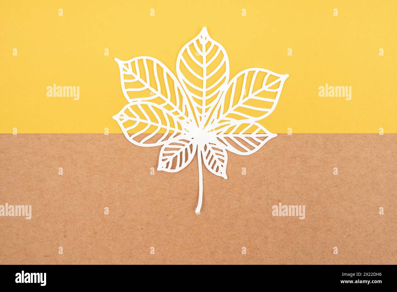 Tropical leaf made from paper cutting on yellow color background Stock ...