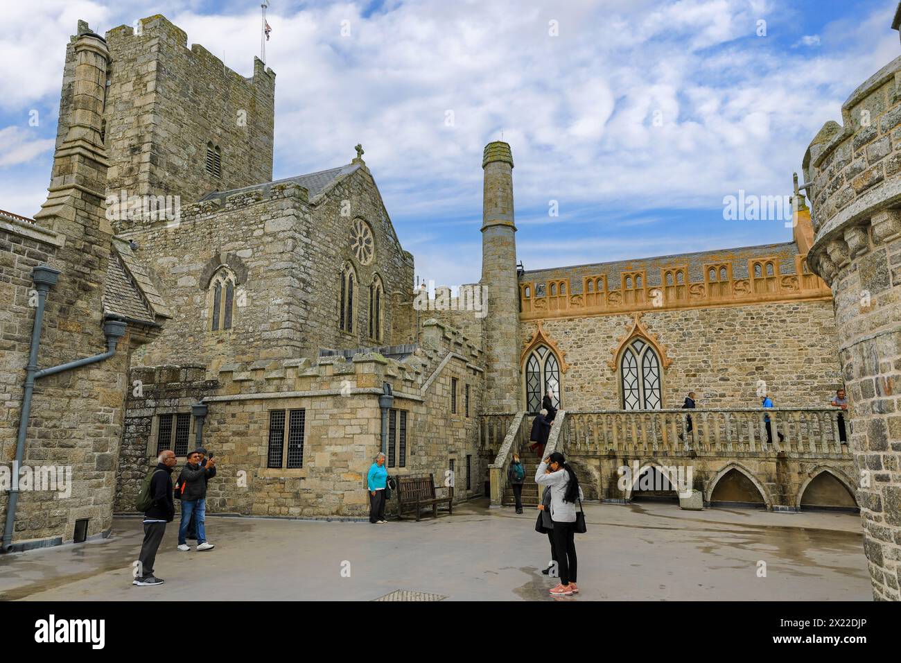 The courtyard at St Michael's Mount castle, on a tidal island in Mount's Bay, Marazion, Penzance, Cornwall, England, United Kingdom Stock Photo