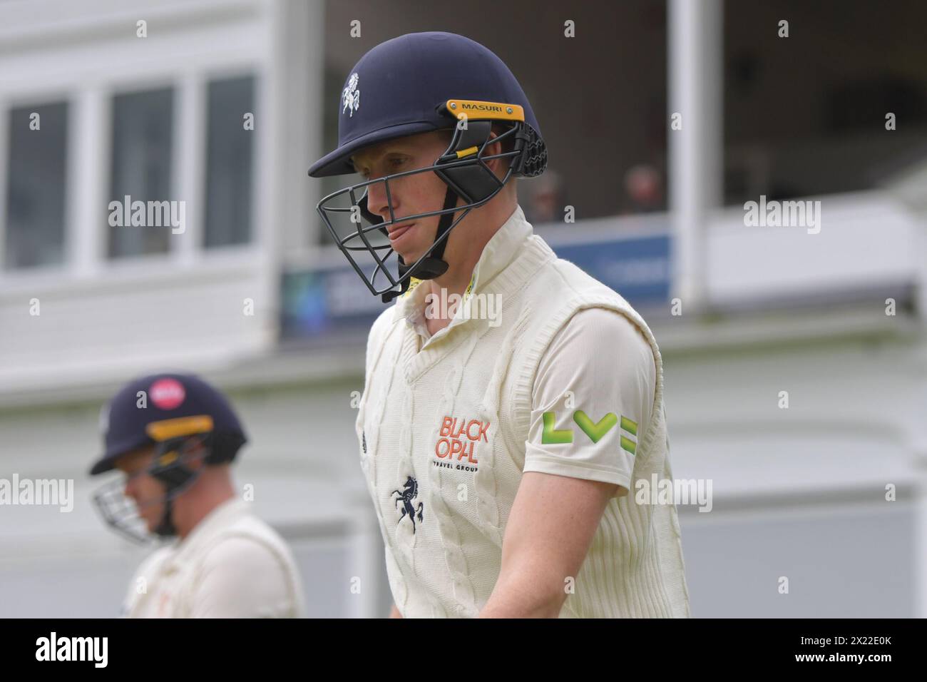 Canterbury, England. 19th Apr 2024. Zak Crawley of Kent and England before day one of the Vitality County Championship Division One fixture between Kent County Cricket Club and Surrey County Cricket Club at the Spitfire Ground, St Lawrence in Canterbury. Kyle Andrews/Alamy Live News. Stock Photo