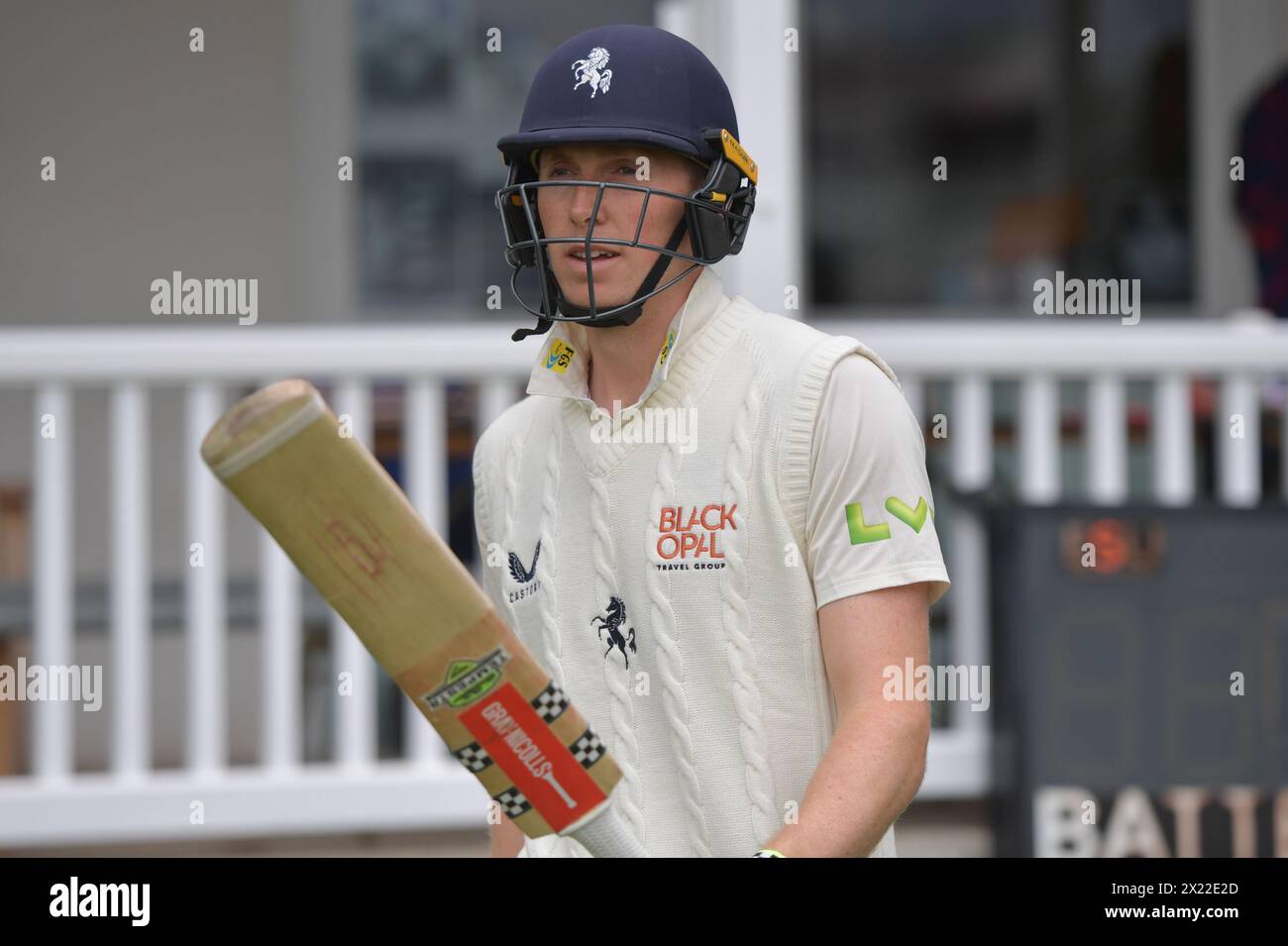 Canterbury, England. 19th Apr 2024. Zak Crawley of Kent and England before day one of the Vitality County Championship Division One fixture between Kent County Cricket Club and Surrey County Cricket Club at the Spitfire Ground, St Lawrence in Canterbury. Kyle Andrews/Alamy Live News. Stock Photo