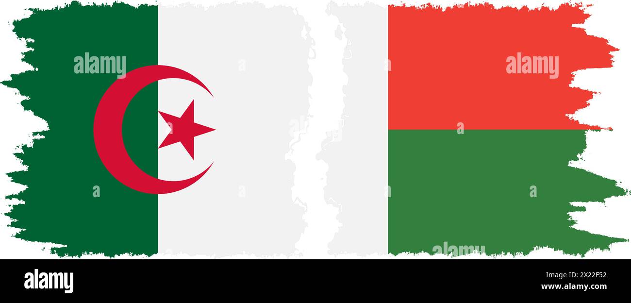 Madagascar and Algeria grunge flags connection, vector Stock Vector
