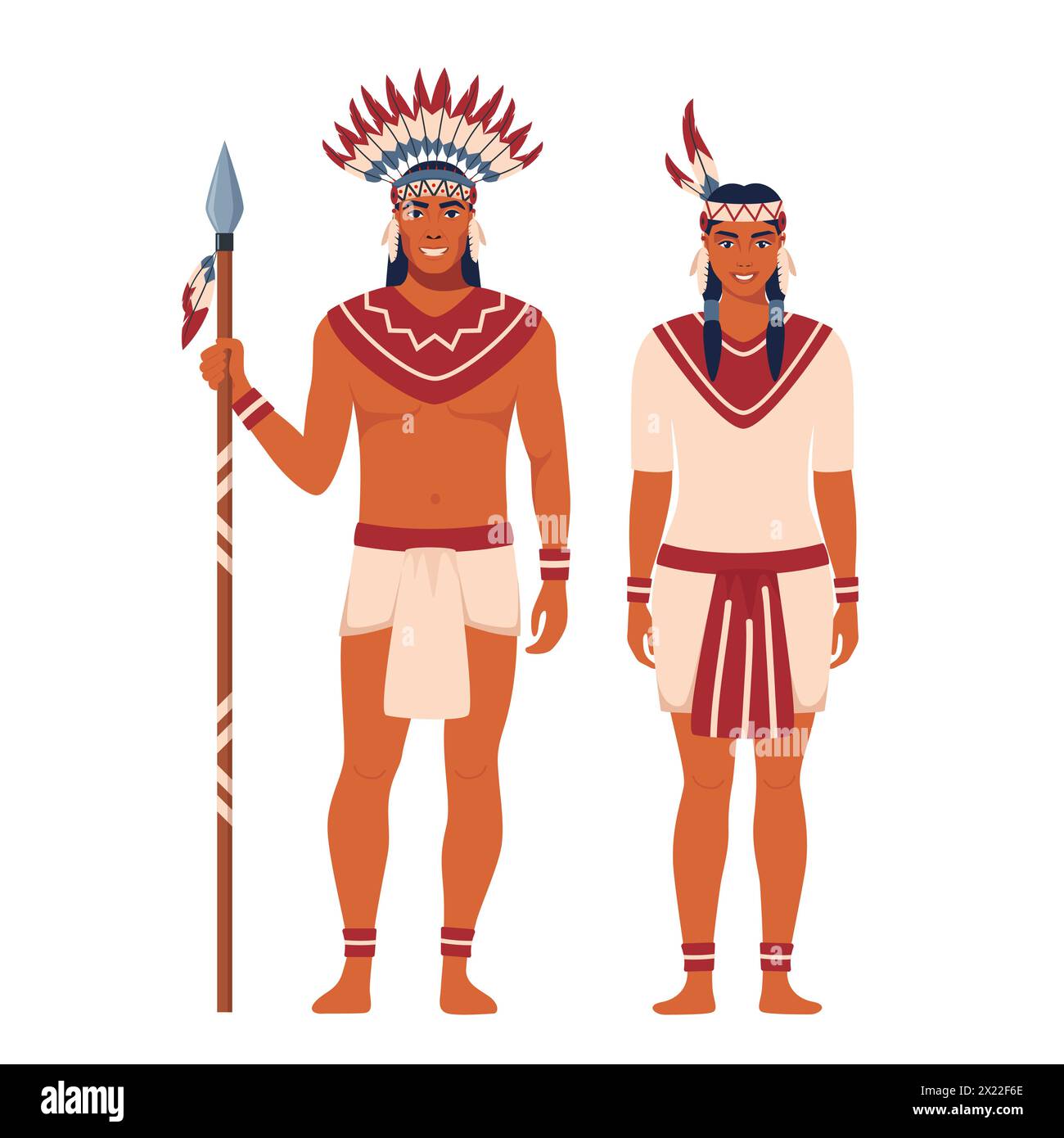 American Indians man and woman couple in traditional national clothes. Native americans wearing traditional costumes. Woman in national dress. Man in Stock Vector