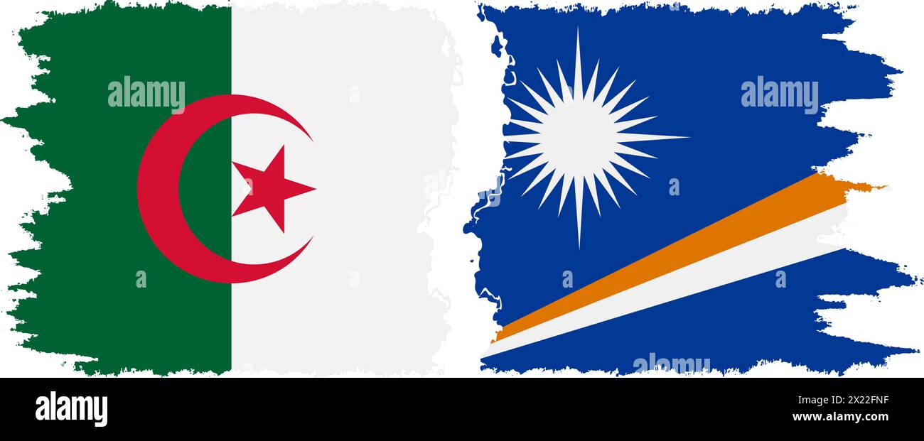 Marshall Islands and Algeria grunge flags connection, vector Stock Vector