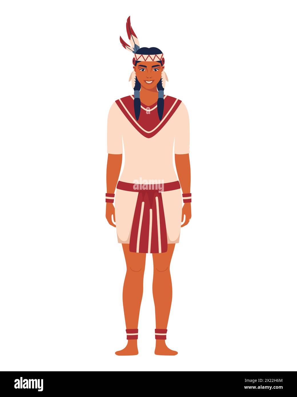 Native american indian woman in traditional costume with feathers Stock