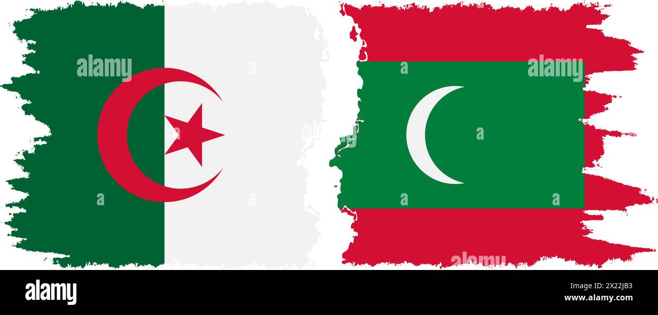 Maldives and Algeria grunge flags connection, vector Stock Vector