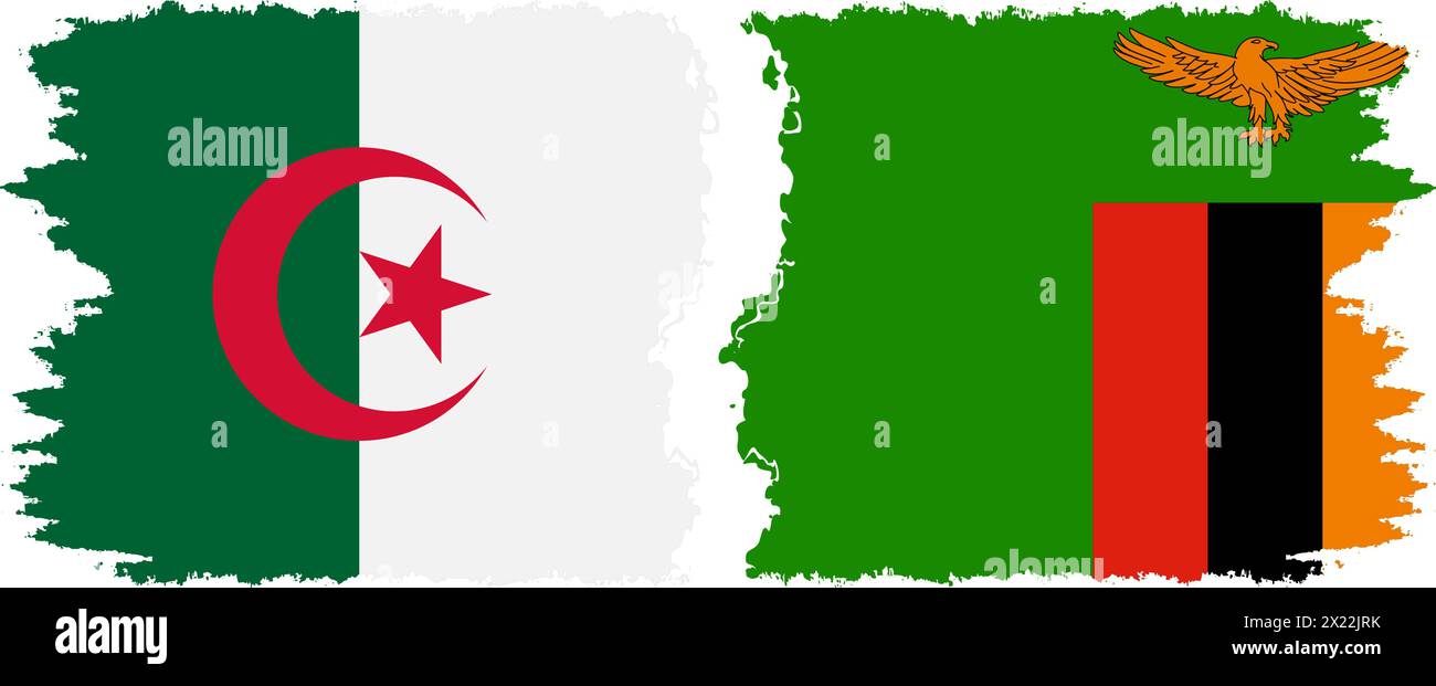 Zambia and Algeria grunge flags connection, vector Stock Vector