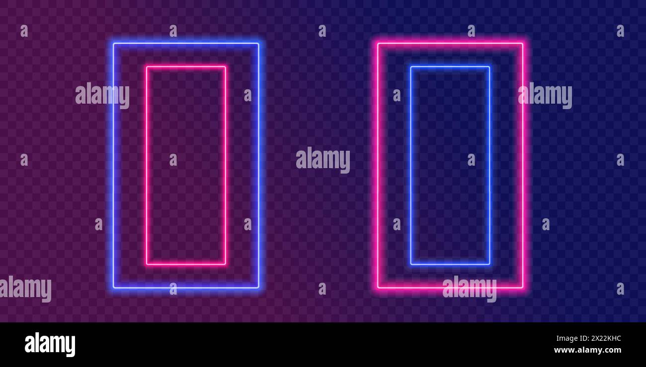 Red and blue bright neon gates set. Vector concept Stock Vector
