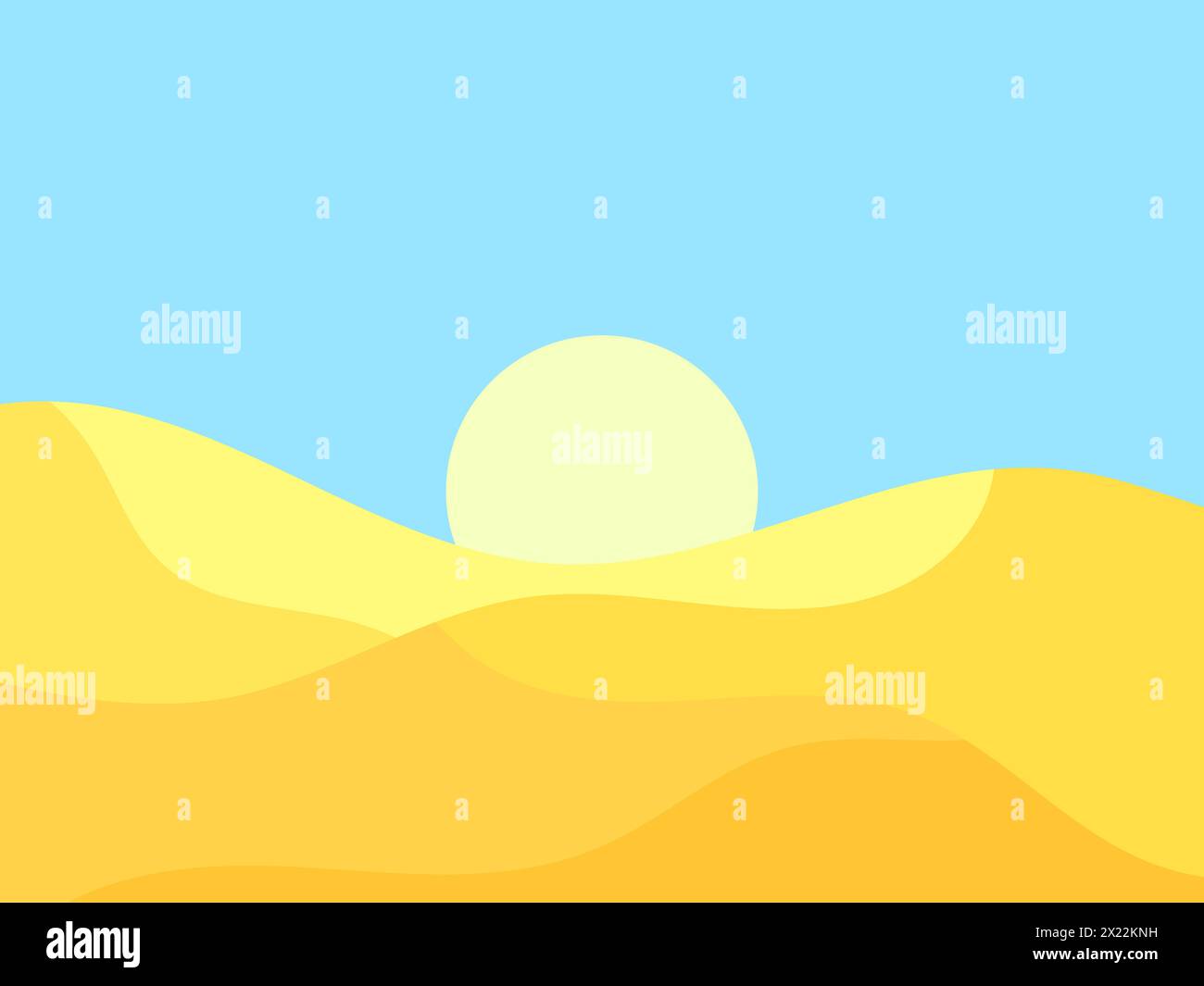 Desert landscape with dunes and sun in a minimalist style. Desert wavy ...