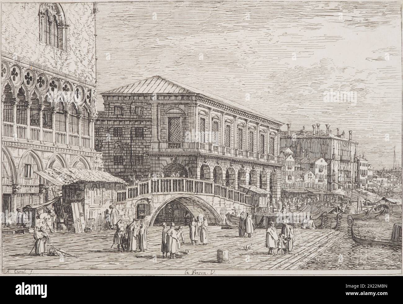 Le Preson V (The Prison). From: Vedute altre prese da i luoghi altre ideate da Antonio Canal, 1735-1746. Stock Photo