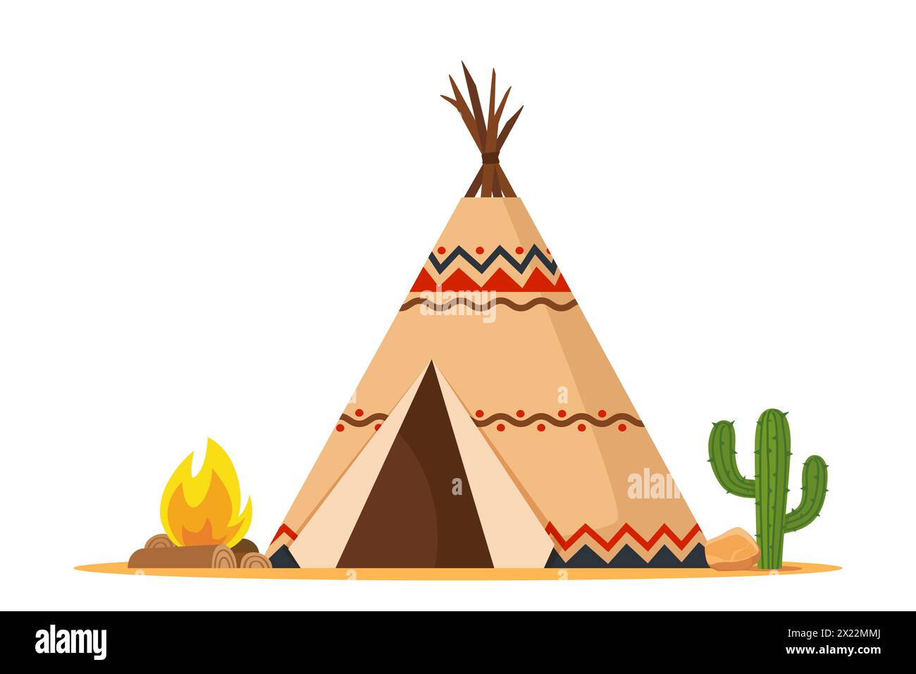 Teepee, lodge or wigwam. Traditional camp, tent style handmade home for indigenous people, Native Americans Stock Vector