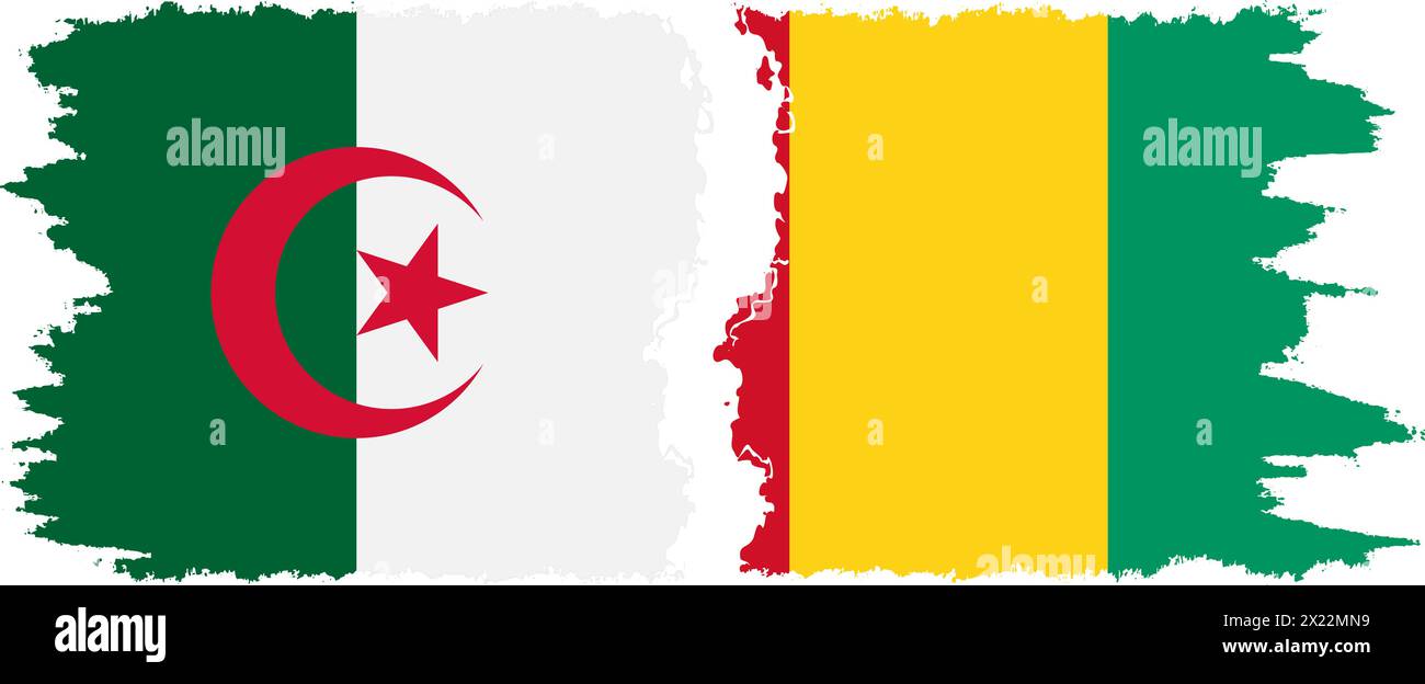 Guinea and Algeria grunge flags connection, vector Stock Vector