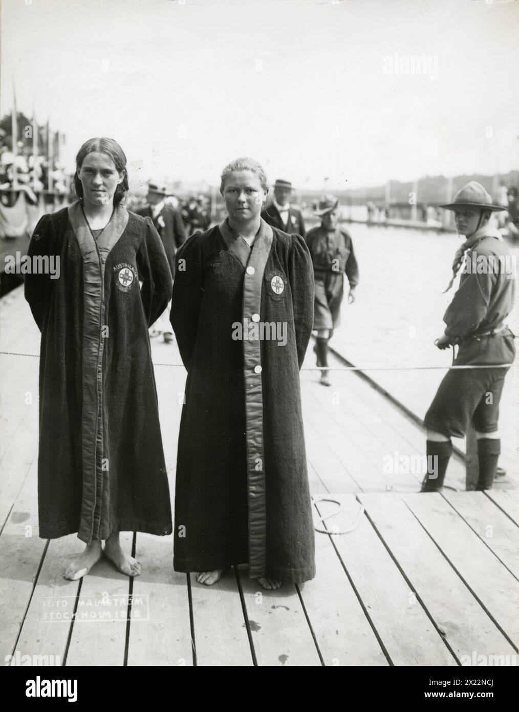 Australian swimmers Fanny Durack (gold medal 100 meter free style) and Mina Wylie (silver medal 100 meter free style) Stock Photo