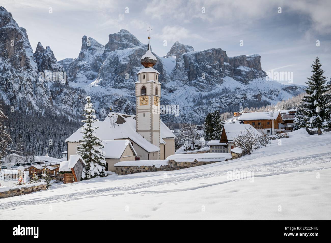 Colfosco Church, Colfosco, Sella Massif, South Tyrol, Alto Adige, Italy Stock Photo