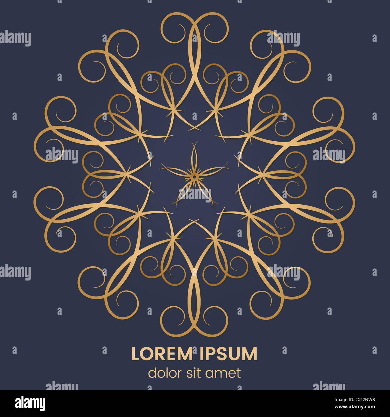 Vintage geometric circular element. Vector gold monogram on dark blue ...