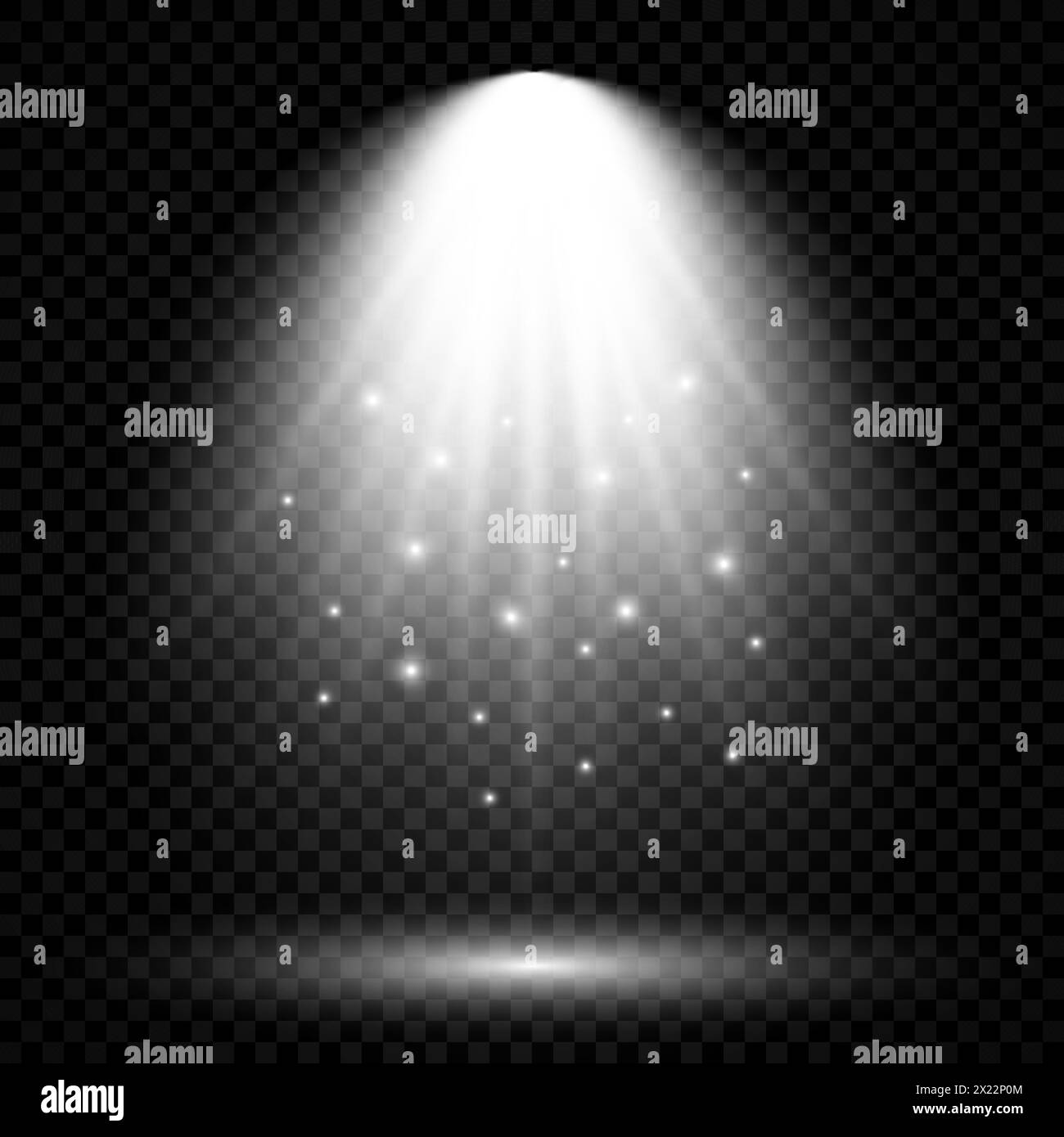 Cold white lighting with spotlight. Scene illumination effects on a dark transparent background. Vector illustration Stock Vector