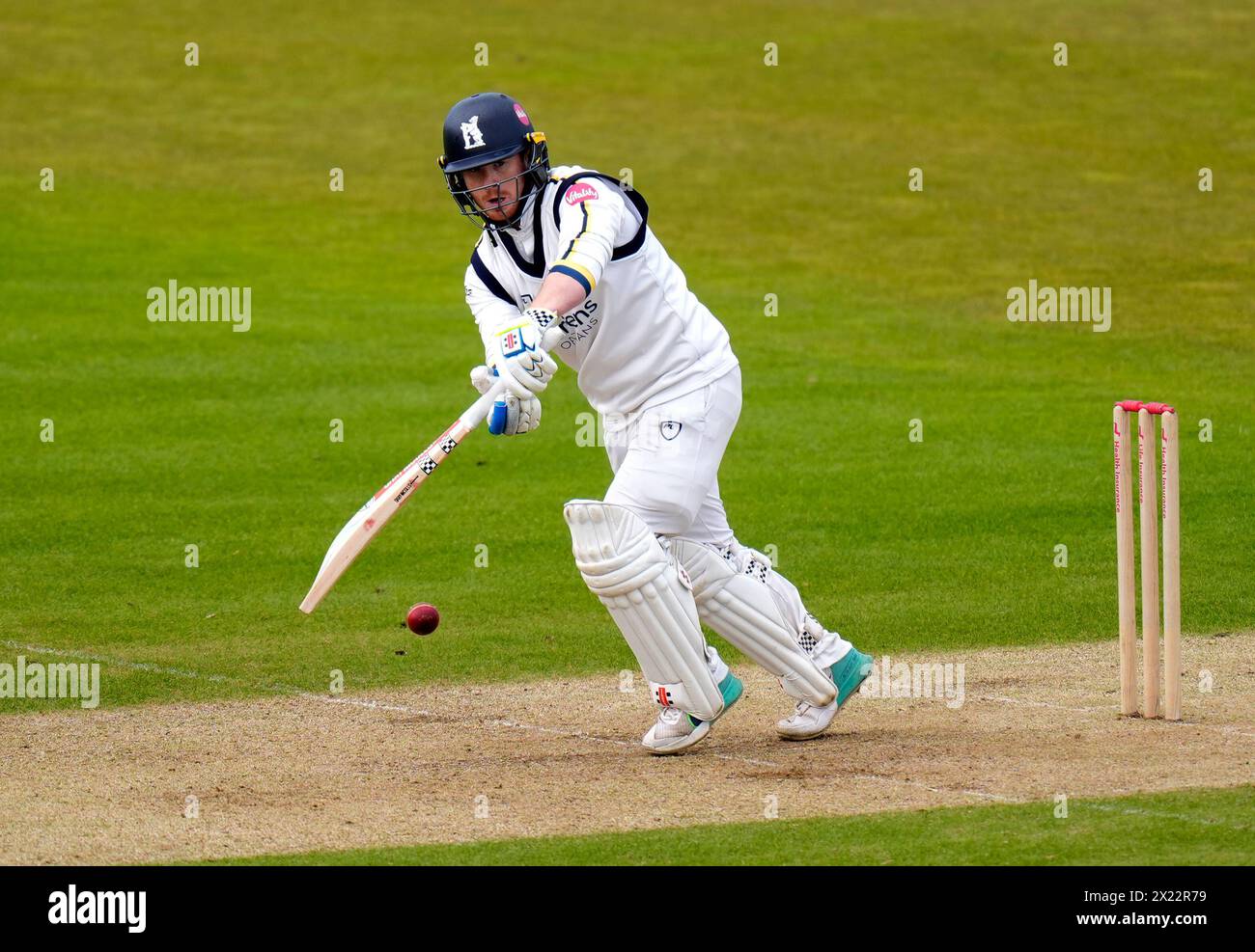 Warwickshire's Alex Davies bats during day one of the Vitality County Championship match at the Utilita Bowl, Southampton. Picture date: Friday April 19, 2024. Stock Photo
