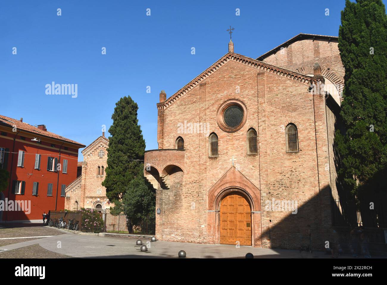 Piazza Santo Stefano is a well-known and picturesque square in Bologna with the Basilica di Santo Stefano consisting of seven churches of San Petronio Stock Photo