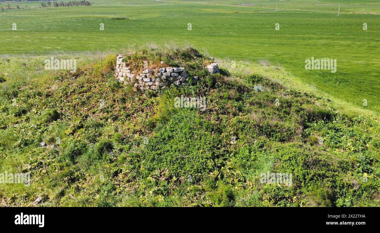 ruins of a nuraghe seen from above taken during excavations Stock Photo