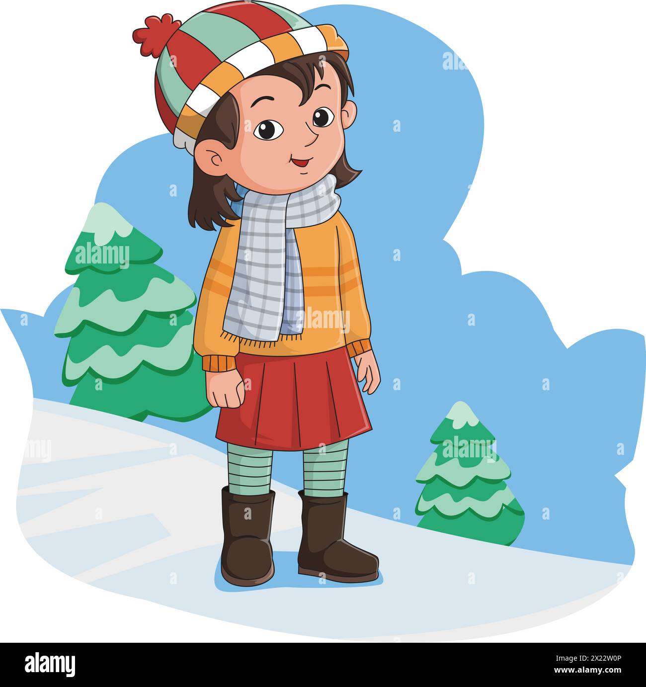Cute smiling girl wearing winter clothes vector illustration Stock Vector