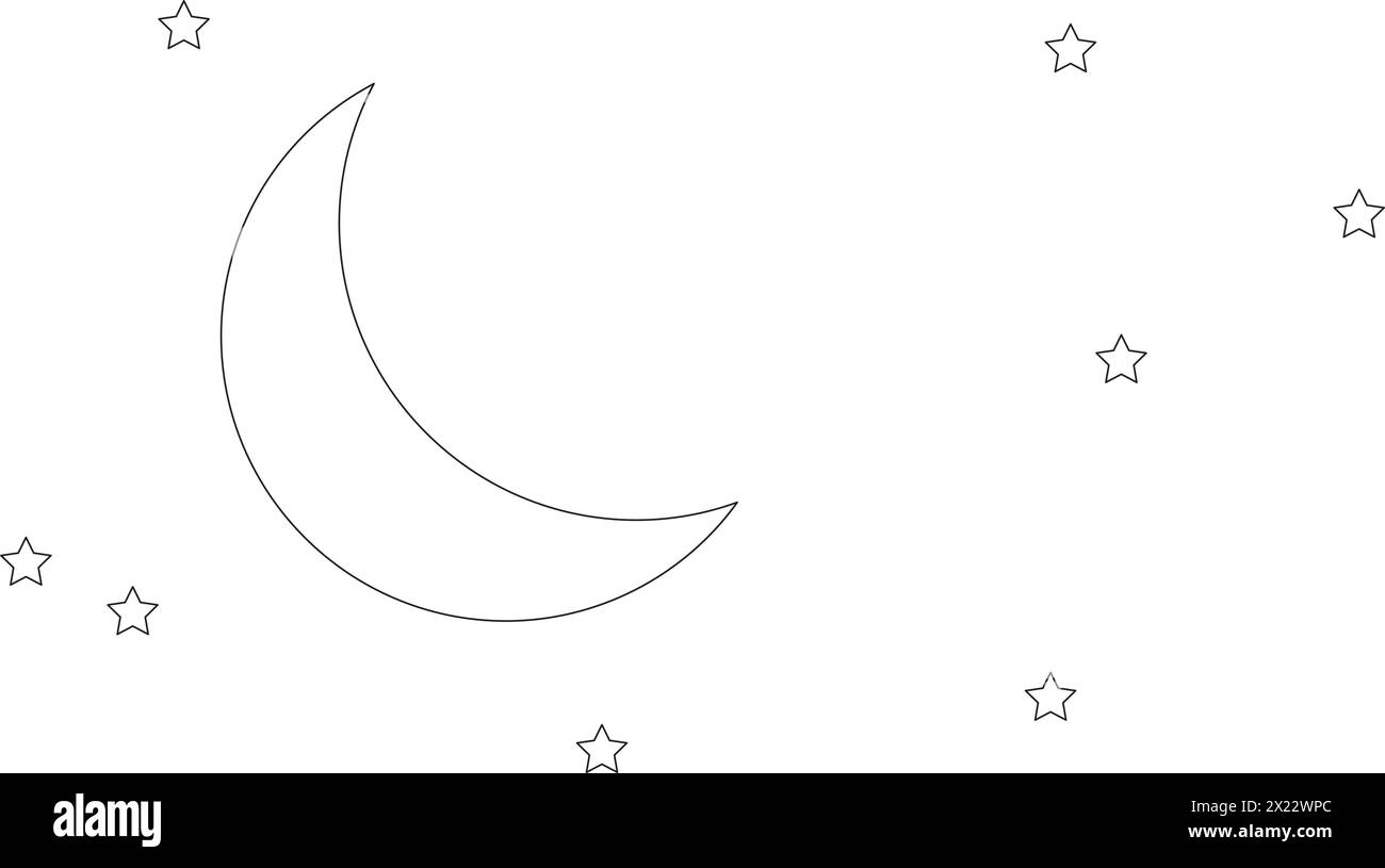 Moon and stars outline vector illustration Stock Vector