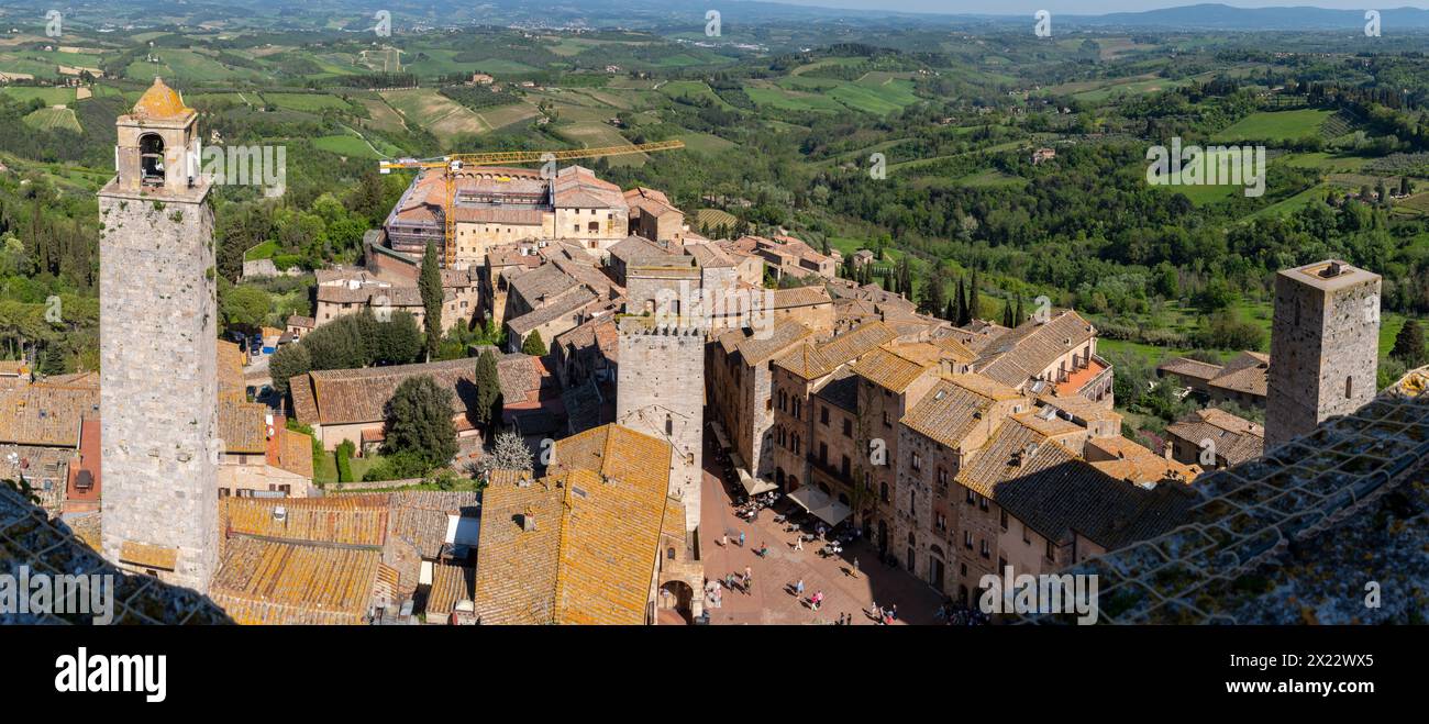 Panoramic view from its highest tower on the medieval town of San Gimignano, in Italy Stock Photo