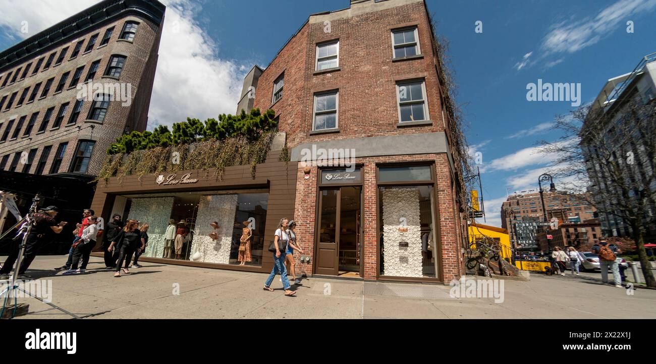 The Loro Piana luxury goods store in the Meatpacking District in New York on Monday, April 15, 2024. Loro Piana is reported to allegedly under-compensate indigenous workers in Peru where is sources it rare vicuña wool. Loro Piana is a brand of LVMH. (© Richard B. Levine) Stock Photo