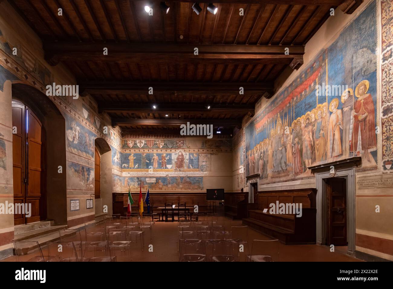 San Gimignano, Italy (13th April 2024) - View of the Room of Dante inside the ancient town hall also called Palazzo del Podestà Stock Photo