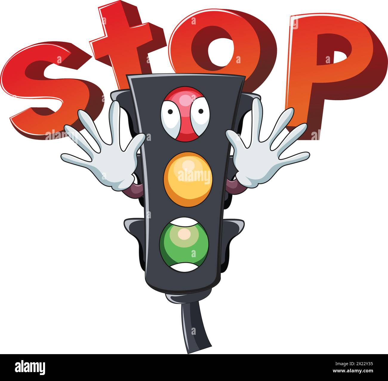 Vector illustration showing traffic lights in cartoon style indicating stop Stock Vector