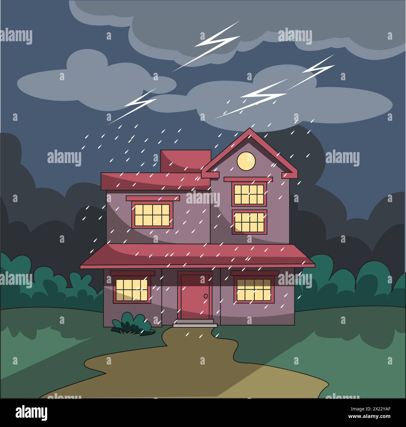 Vector vector illustration showing rain and thundering Stock Vector