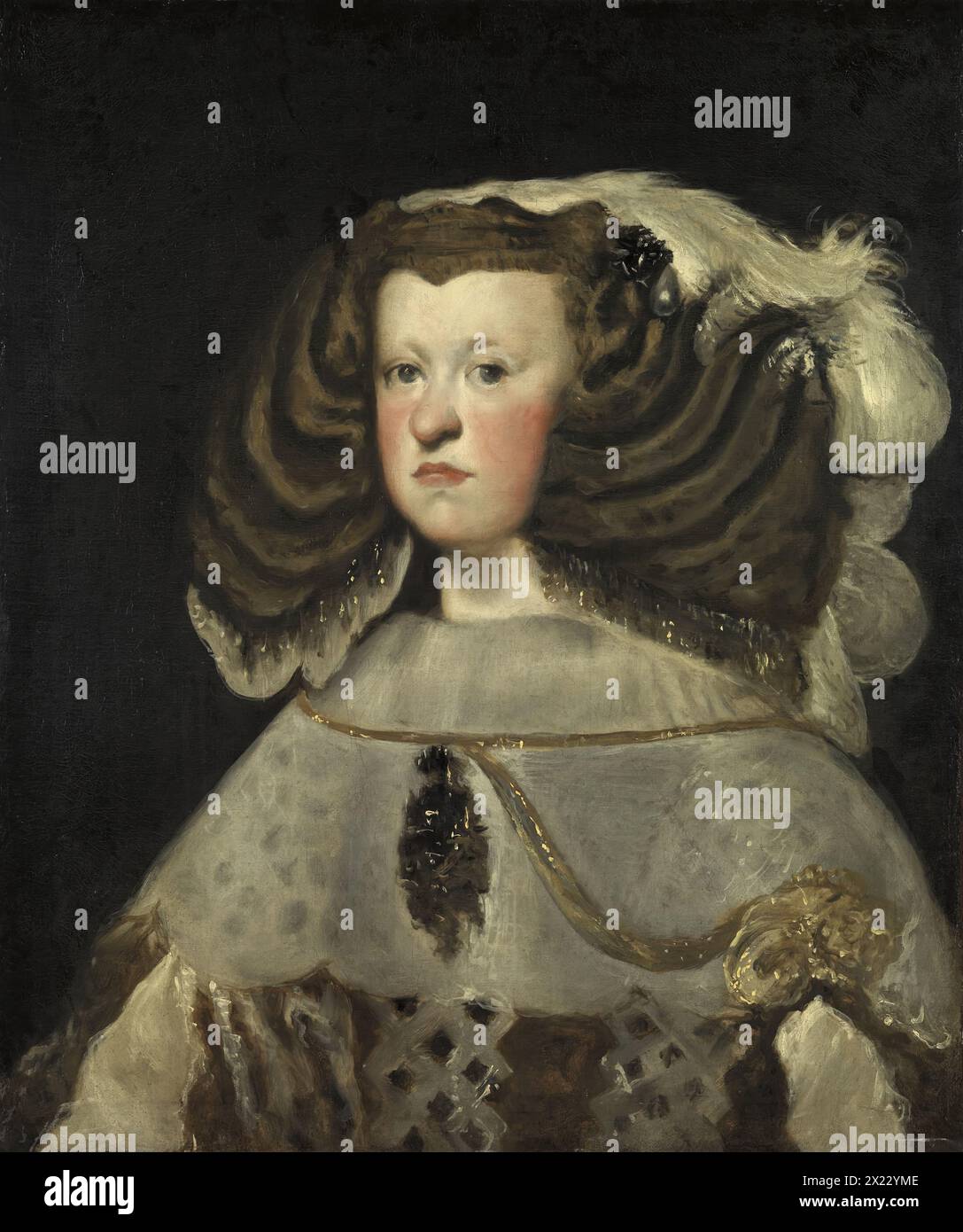 Portrait of Mariana of Austria, Queen of Spain, 1655. Mariana of Austria, daughter of the Emperor Ferdinand III and Mary of Hungary, was born in Vienna in 1634. Intended as the wife of her cousin, Prince Baltasar Carlos, who died in 1646, she then married his uncle Philip IV of Spain. The issue of this marriage was the Infanta Margarita, Prince Felipe Pr&#xf3;spero and Prince Charles, the future Charles II. Stock Photo