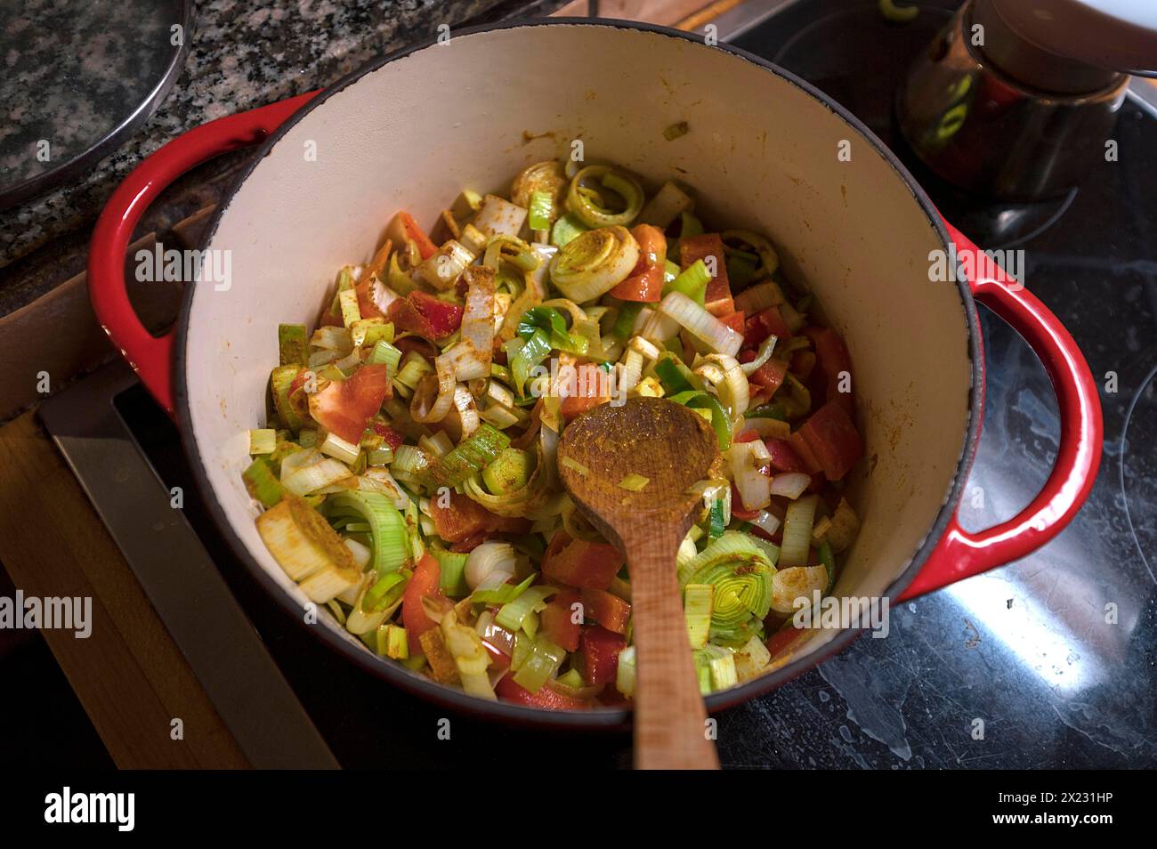 Chopped vegetables prepared for a vegetable pan, Mecklenburg-Vorpommern, Germany Stock Photo