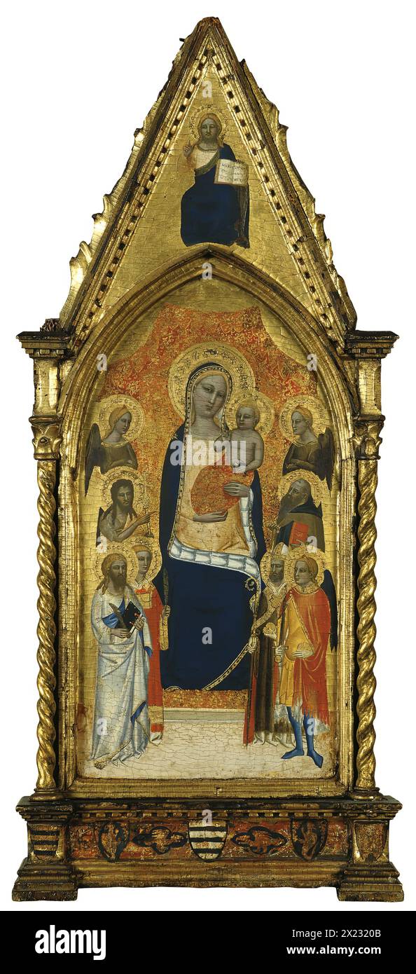 The Virgin and Child between Angels and six Saints, 1362. Stock Photo