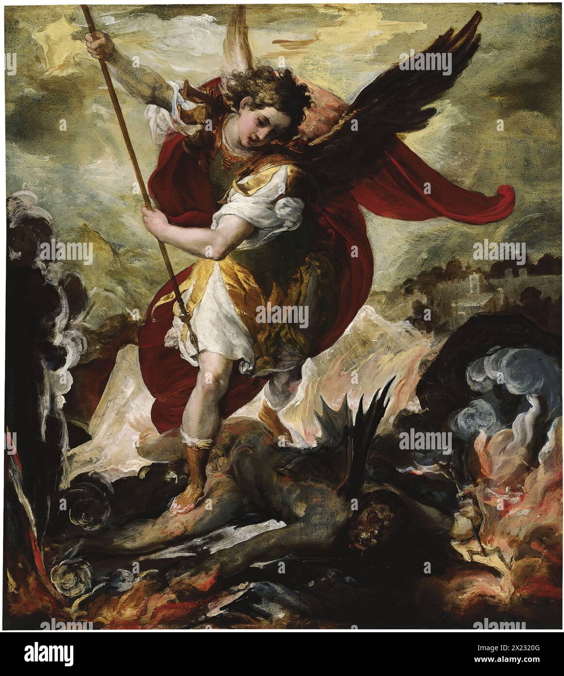 The Archangel Michael overthrowing Lucifer, 1656. Stock Photo