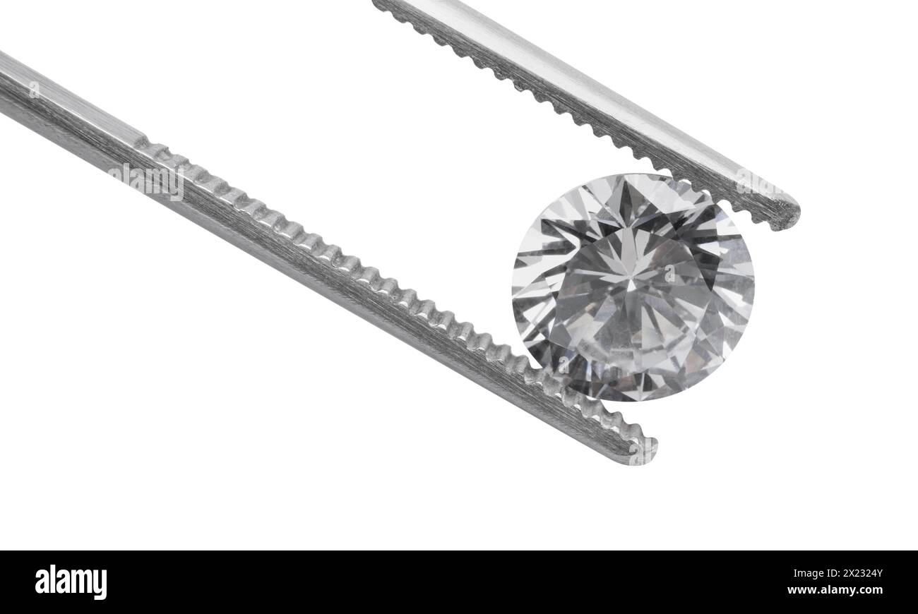 Tweezers with beautiful shiny diamond isolated on white Stock Photo - Alamy