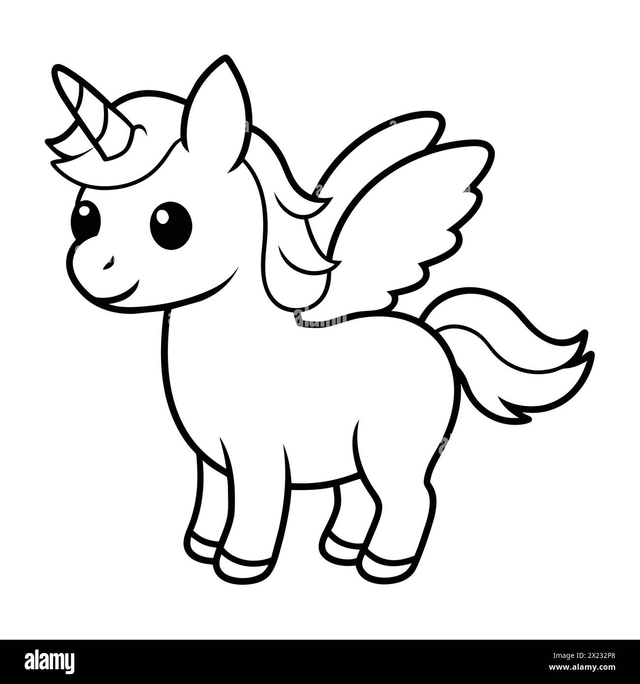 Adorable Chibi Unicorn Line Art Stock Vector