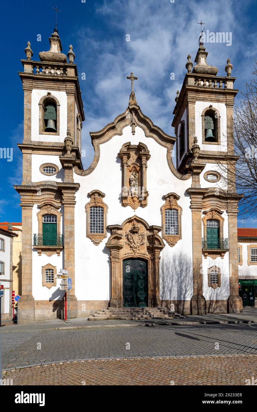 West facade of Misericórdia Church and surrounding old town of Guarda.  The original foundation of this Misericórdia Church goes  back to 1611. Howeve Stock Photo