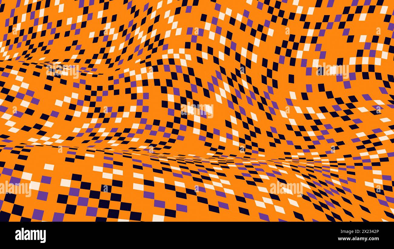 Vibrant Orange Checkerboard Waves Background Stock Vector