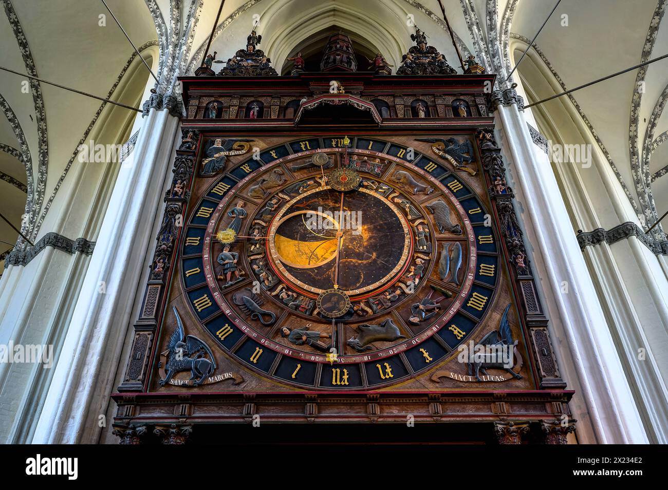 Astronomical clock St. Mary&#39;s Church, Rostock, Baltic coast, Mecklenburg-Western Pomerania, Germany Stock Photo