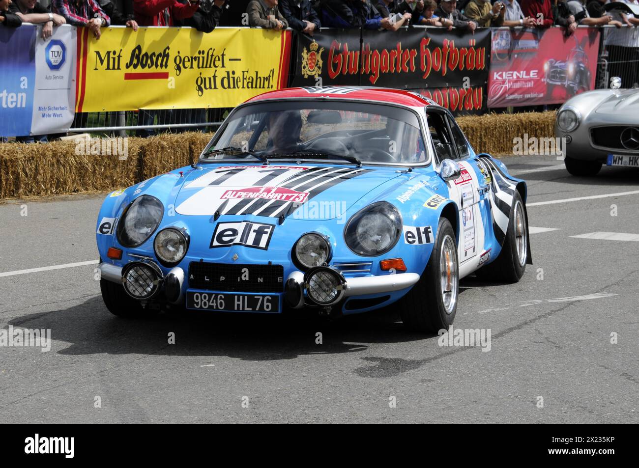 Alpine-Renault A110 1800, year of construction 1973, A blue Renault Alpine vintage car with red stripes and the number 8 in the race, SOLITUDE Stock Photo